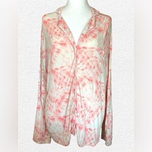 Set MAE Women's Pink & Cream Striped Top and Shorts Pajama Set Size Large